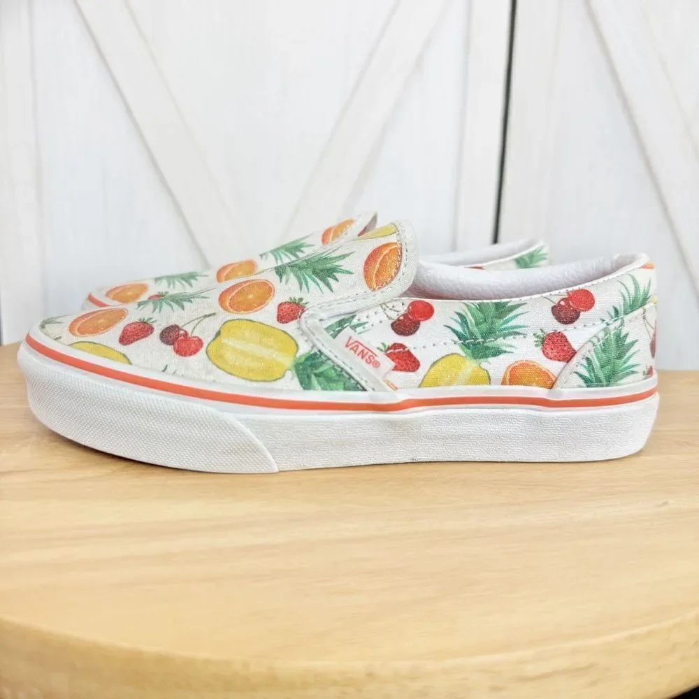 Vans Classic Slip On Sneakers Tropical‎ Fruit Glitter Print Size 3 Big Kids